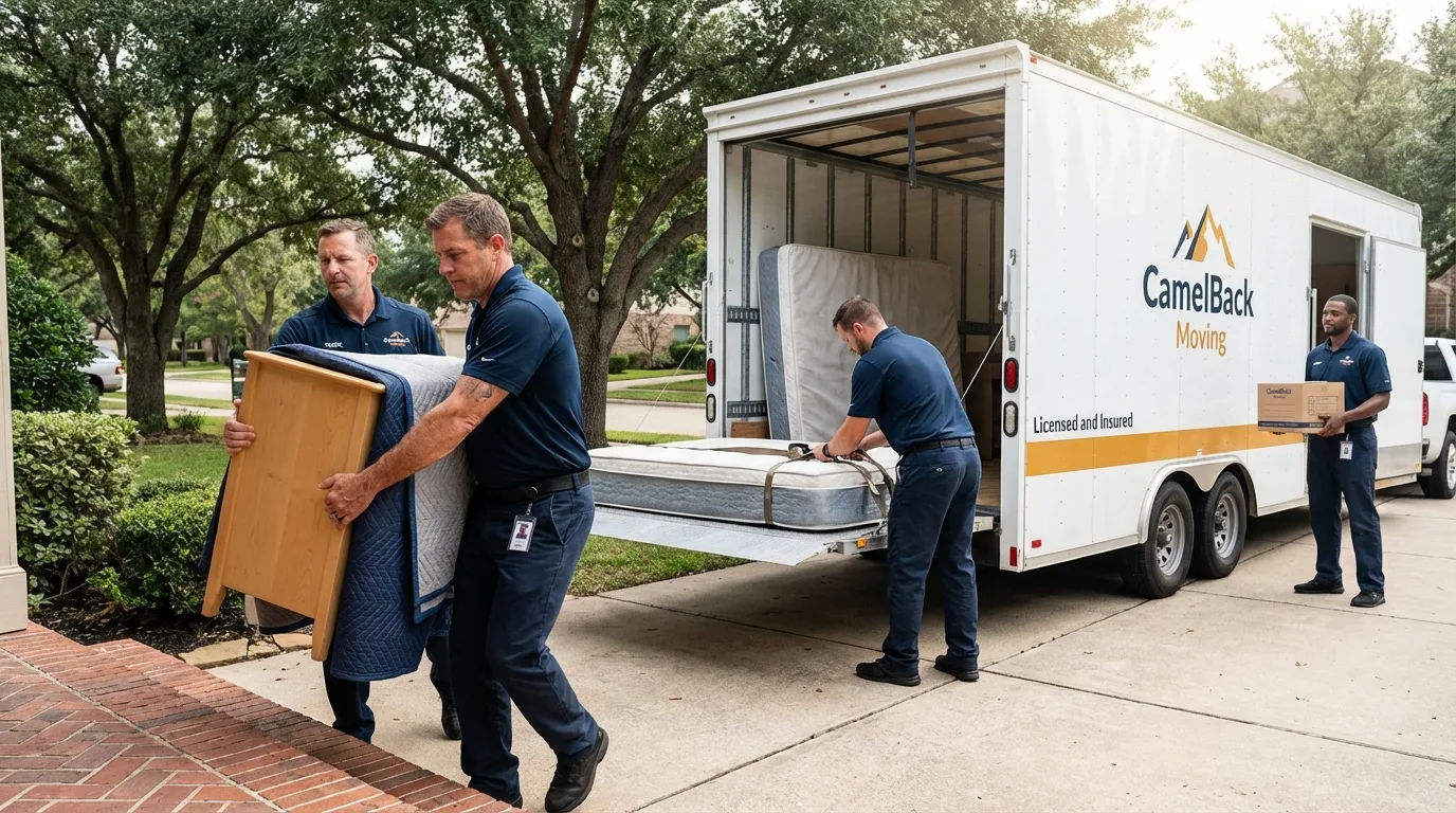 Crew loading residential truck for cross-state move from Effort, PA